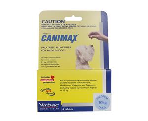 Virbac Canimax Dog All Wormer for Medium Dogs Up to 10kg - 4's (C1065)