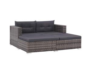 3 Pieces Garden Lounge Set with Cushions Poly Rattan Grey Patio Sofa