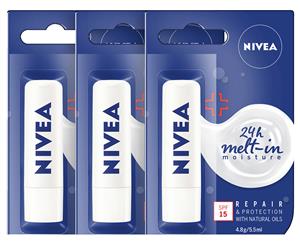 3 x Nivea Repair & Protection SPF15 Lip Balm 4.8g