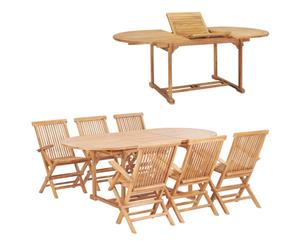 7 Piece Solid Teak Wood Outdoor Dining Set 150-200cm Patio Table Chair