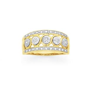 9ct Gold Diamond 3 Row Wide Band