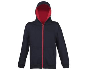 Awdis Kids Unisex Varsity Hooded Sweatshirt / Hoodie / Zoodie / Schoolwear (New French Navy/Fire Red) - RW193