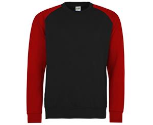 Awdis Mens Two Tone Cotton Rich Baseball Sweatshirt (Jet Black/Fire Red) - RW3929