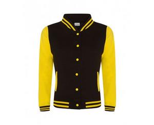 Awdis Womens/Ladies Girlie Varsity Jacket (Jet Black/Sun Yellow) - PC2892