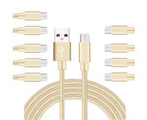 Catzon 1M 2M 3M 10Packs Micro USB Cable Nylon Braided Phone Cable Fast Charger Cable USB Cord -Gold