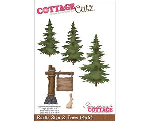 Cottagecutz Die -Rustic Sign & Trees 2.2&quotX3" To 2.3&quotX4"