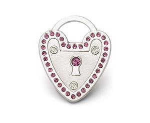 Crystal Padlock Heart ID Tag - Gold & Amethyst