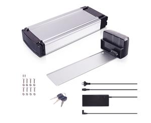 DEHAWK R1T-3618H E-Bike Battery Kit Electric Bicycle Luggage Rack Battery Set 36V incl. Holder and Charger Silver (36V 18Ah 648Wh) - Silver