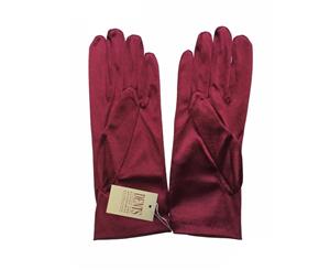 Dents Wrist Length Bridal Satin Evening Gloves - Wine Red