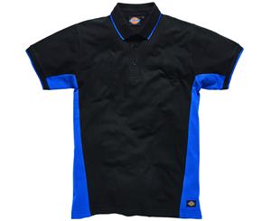 Dickies Mens Two Tone Contrast Block Work Polo Shirt - Black / Royal Blue