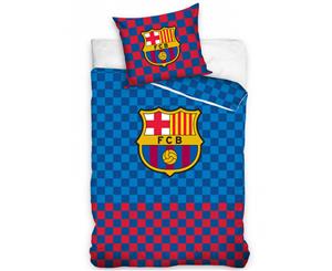 FC Barcelona Checked Single Duvet Cover Set