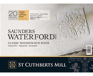 High White Saunders Waterford Block 300gsm 228 x 304mm (9" x 12") 20 Sheets Rough