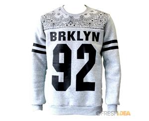 Men's Adult Unisex Crew Neck Jumper Pullover Casual Sports - BRKYN - Light Grey