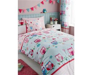 Owls and Hearts Single Duvet Cover and Pillowcase Set