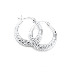 Silver Greek Key Creole Hoop Earrings