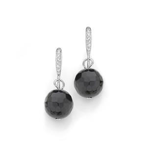 Silver Onyx Ball on CZ Hook Earrings