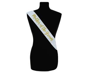 Single Layer White With Gold Satin Mother of the Groom Night Party Text Sash Banner 160cm x 80cm x 10cm