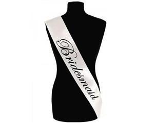 Single Layer White with black Satin Bridemaid Night Party Text Sash Banner 160cm x 80cm x 10cm