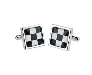 Sonia Spencer monochrome stainless steel cufflinks black check