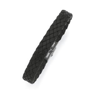 Steel Black Plaited Leather Bracelet