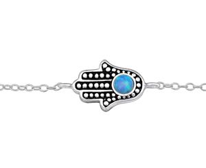 Sterling Silver Azure Opal Hamsa Bracelet