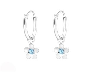 Sterling Silver Kids Hanging Aquamarine Flower hoop earringmade with Swarovski Crystal