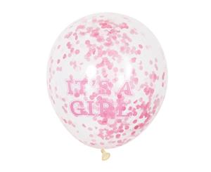 Unique Party Clear 12 Inch Its A Girl Confetti Balloons (Pack Of 6) (Pink) - SG13474