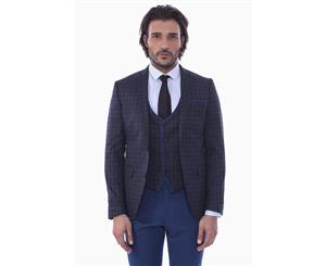 Wessi Slimfit 3 Piece Plaid 3 Piece Black Suit