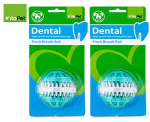 2 x VitaPet Dental Fresh Breath Rubber Ball Toy - Green/Grey