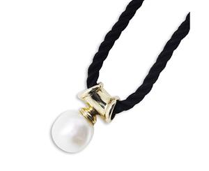 9K Yellow Gold Natural Baroque Pearl On Gold Bale And Black Silk Cord Necklace