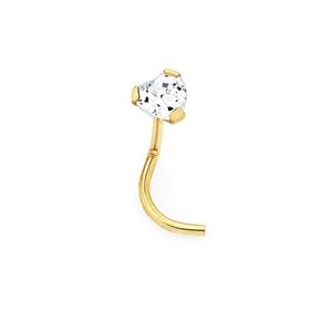 9ct Gold CZ Heart Nose Stud