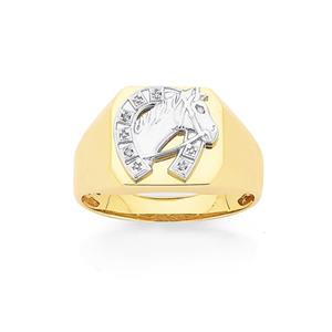 9ct Yellow & White Gold Diamond Set Gents Ring