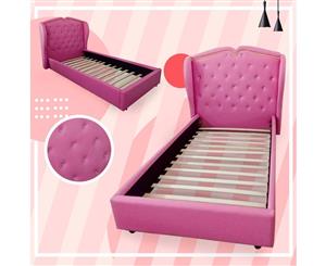 ALL 4 KIDS Pink Kids King Single PU Leather Diamond Upholstered Bed