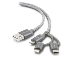 Alogic 1m 3-in-1 Charge & Sync Cable - Micro USB + Lightning + USB-C Space Grey