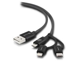 Alogic 30cm 3-in-1 Charge & Sync Cable - Micro USB + Lightning + USB-C Jet Black