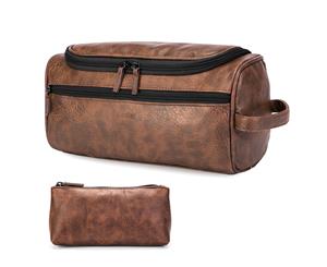 Amzbag Leather Toiletry Bag-Brown