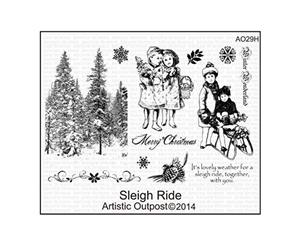 Artistic Outpost Cling Stamps 9In.X7in. Sleigh Ride