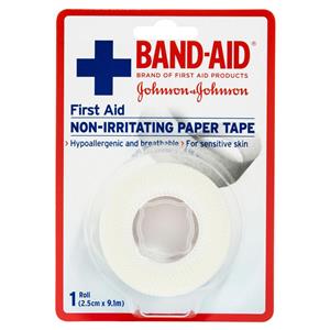 Band-Aid First Aid Non-Irritating Paper Tape 2.5cm x 9.1m 1 Pack