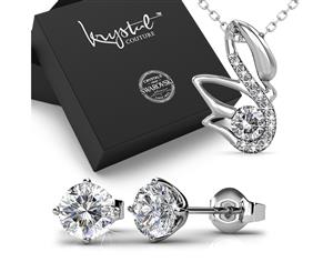 Boxed 18K White Gold Necklace and Earrings Set Embellished with Swarovski Crystals