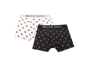 Brave Soul Mens Burger Print Hipster Boxers (Pack Of 2) (White/Black) - 134