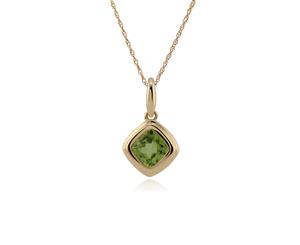 Classic Cushion Peridot Bezel Set Pendant in 9ct Yellow Gold