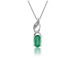 Classic Oval Emerald & Diamond Pendant in 9ct White Gold