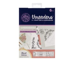 Crafters Companion Threaders Embroidery Transfer Sheets Floral Collection 8 inch X8 inch 6 pack