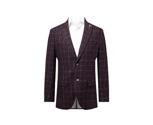 Dobell Mens Wine Tweed Jacket Regular Fit Windowpane Check