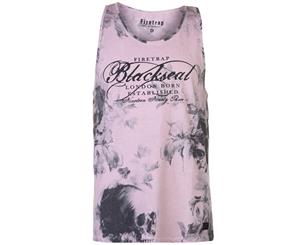 Firetrap Men Blackseal Skull AOP Vest Top - Pink Lightweight Crew Neck