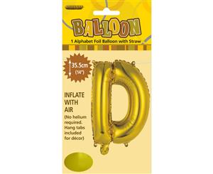 Gold D Alphabet Foil Balloon 35cm