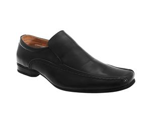 Goor Mens Leather Slip-On Tramline Formal Loafer Shoes (Black) - DF132