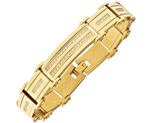 Iced Out Stainless Steel Solid CZ Bracelet - 16mm gold - Gold