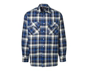 Id Mens Green Leaf Check Regular Fitting Long Sleeve Press Stud Shirt (Royal blue) - ID154