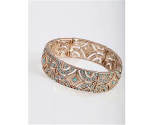 Lovisa Antique Gold Teal Diamante Stretch Bracelet